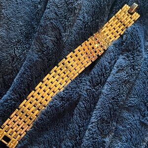 Vintage Panther Brick Link Gold Tone Wide Mesh Bracelet